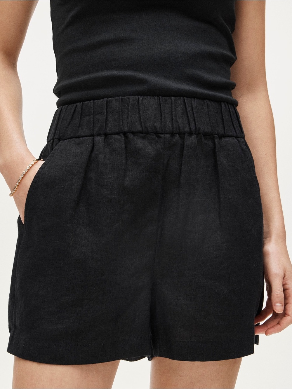 J. Crew Shorts Tropez Women 100% Linen Pull On Hi Rise Beach Color Black Size LG